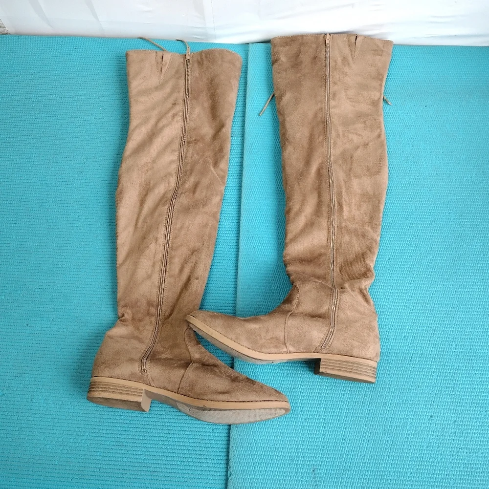 Bonnibel Lace-Up Faux Suede Over The Knee Boots Side Zip Sz 11